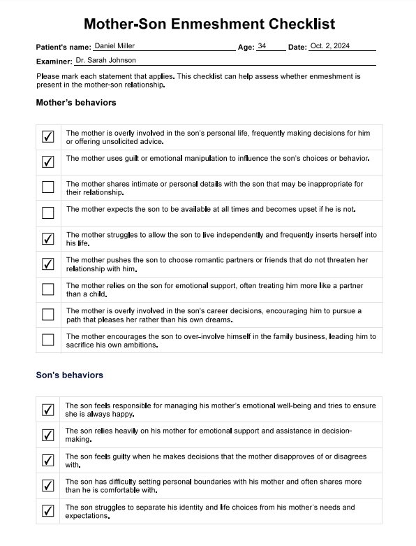 Mother-Son Enmeshment Checklist PDF Example