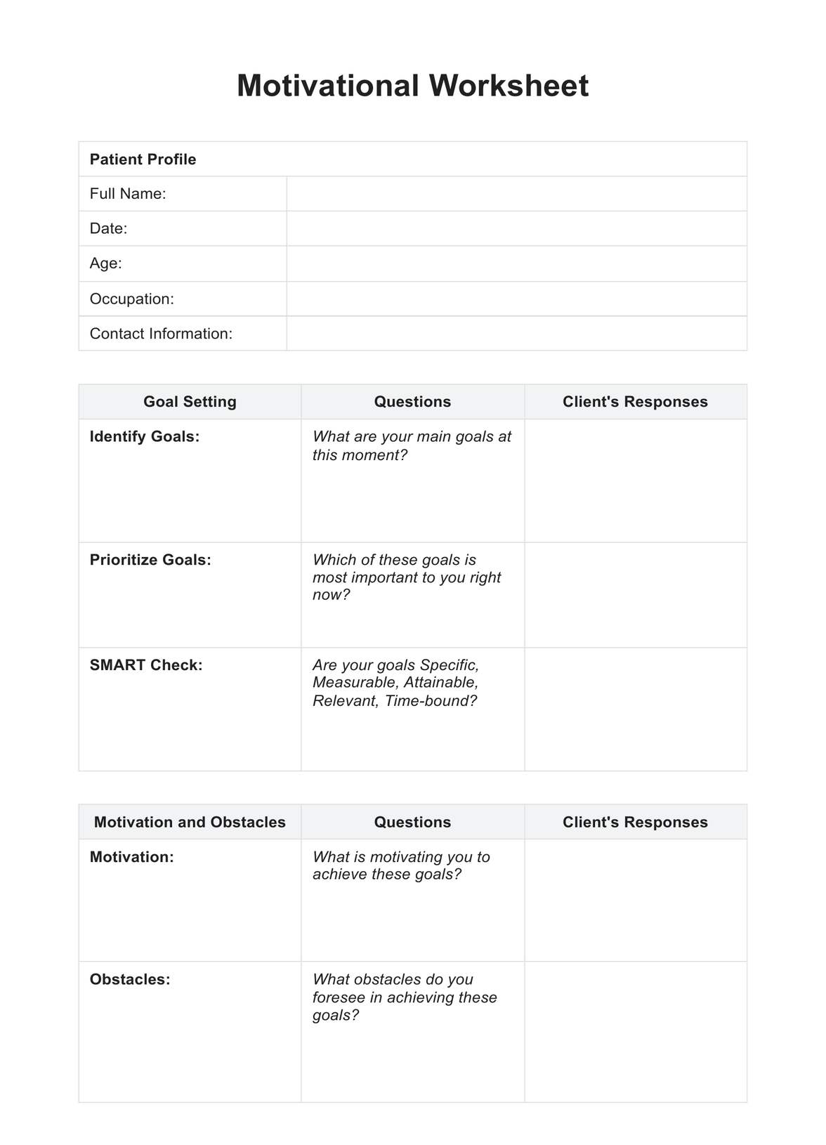Motivational Worksheet PDF Example