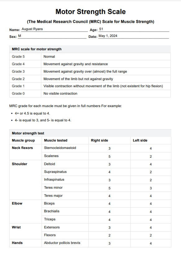 मोटर स्ट्रेंथ स्केल PDF Example