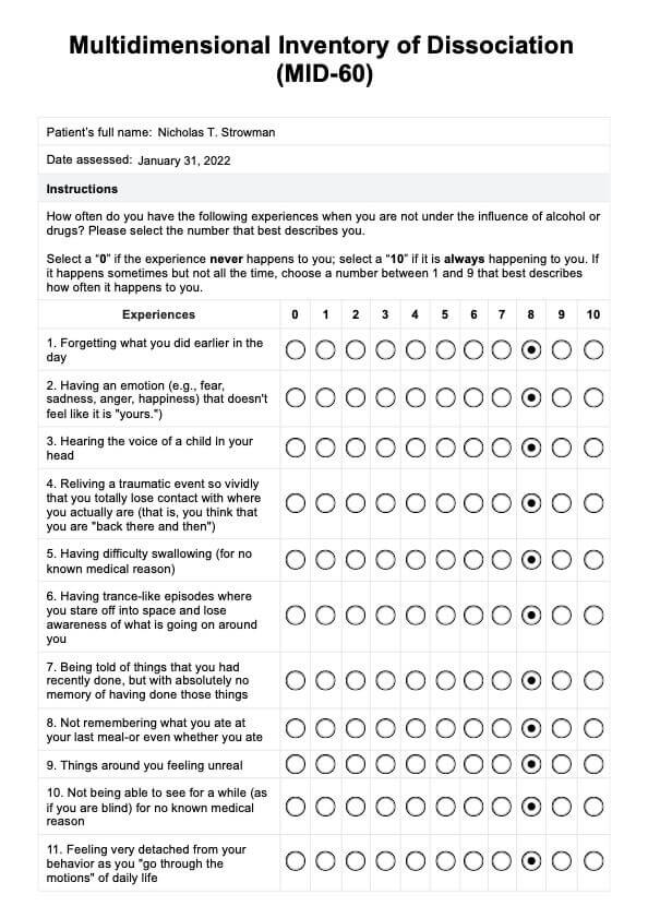 Inventario Multidimensional de Disociación (MID) PDF Example