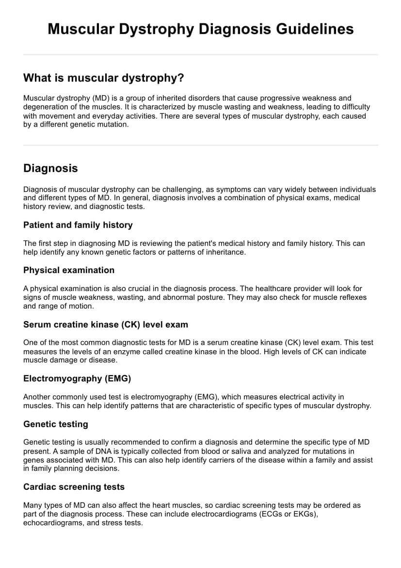 Muscular Dystrophy Diagnosis Guidelines PDF Example
