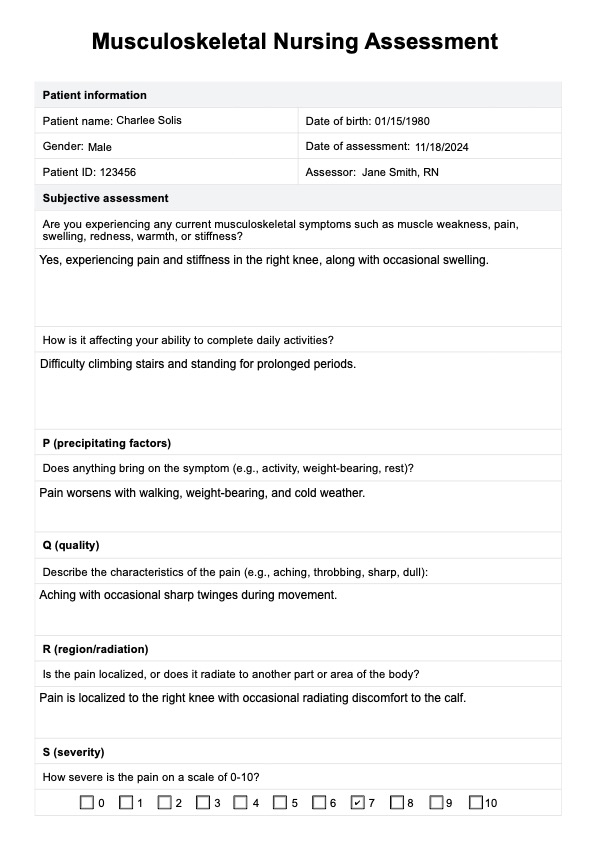 Musculoskeletal Nursing Assessment PDF Example