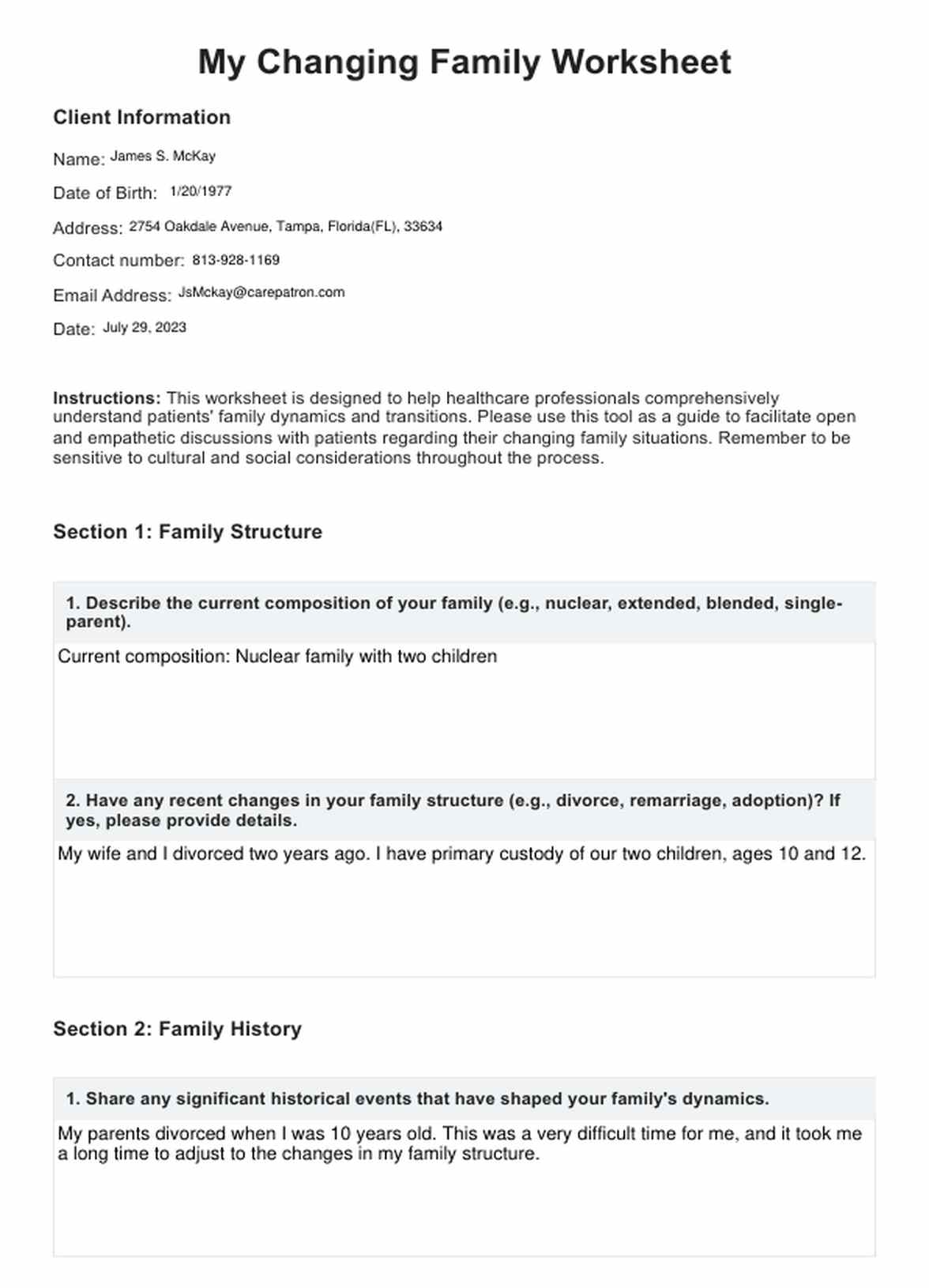My Changing Family Worksheets PDF Example