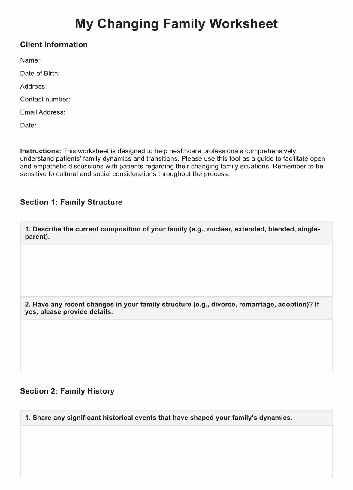 My Changing Family Worksheets PDF Example