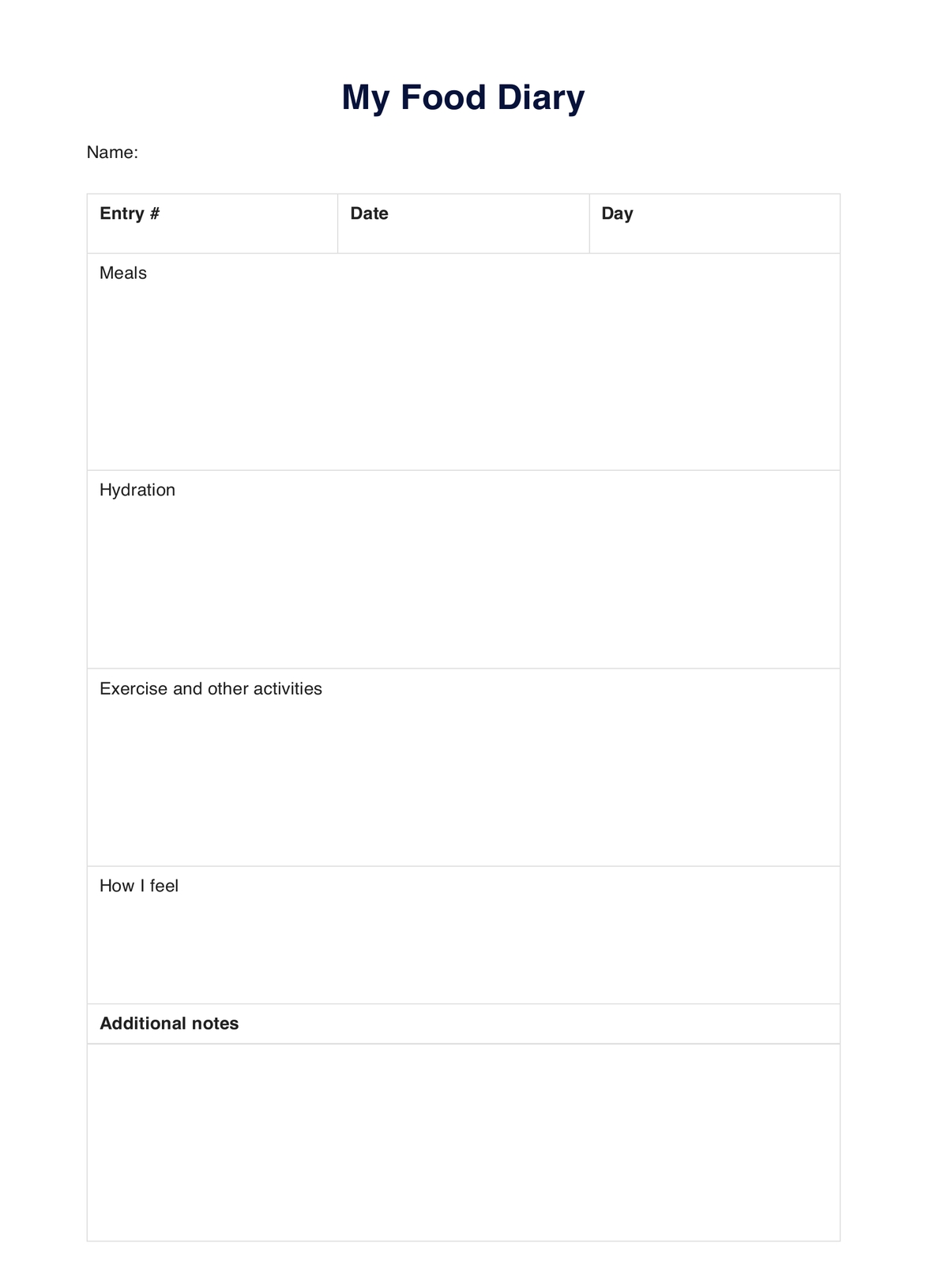 My Food Diary PDF Example