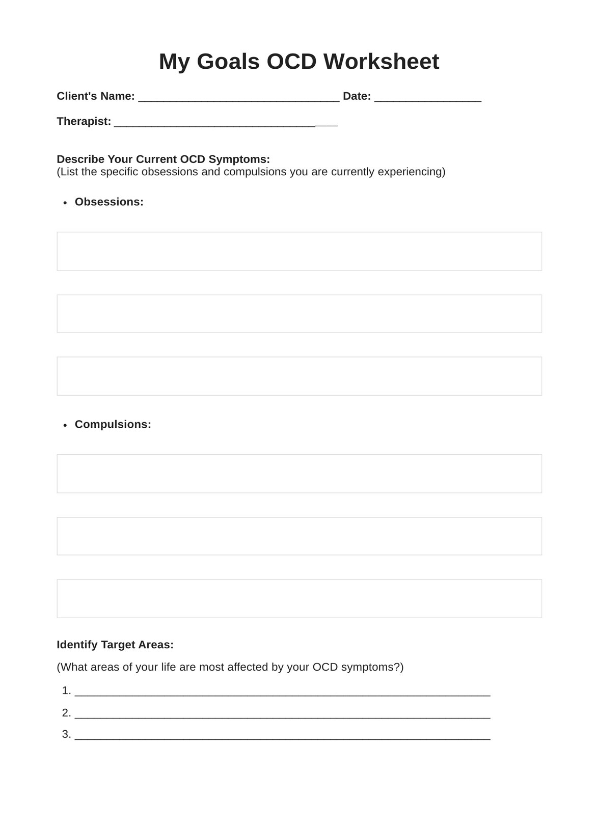 My Goals OCD Worksheet PDF Example