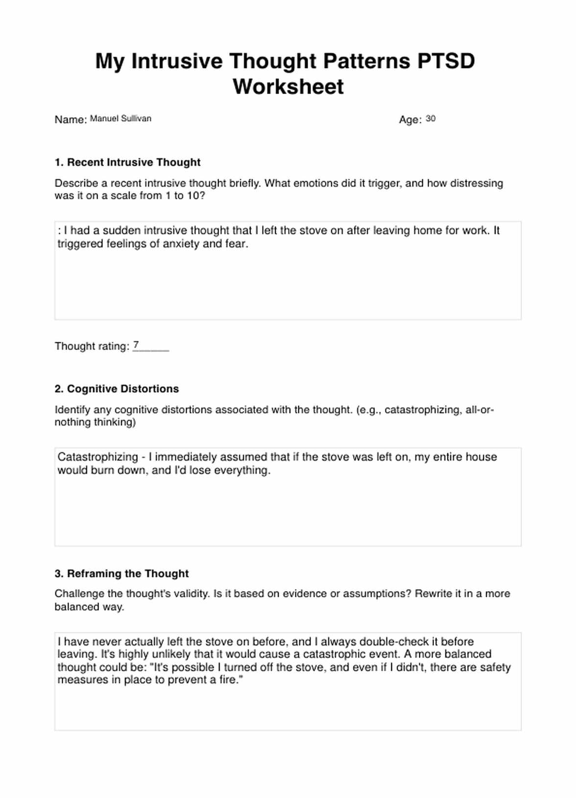 My Intrusive Thought Patterns PTSD Worksheet & Example | Free PDF Download