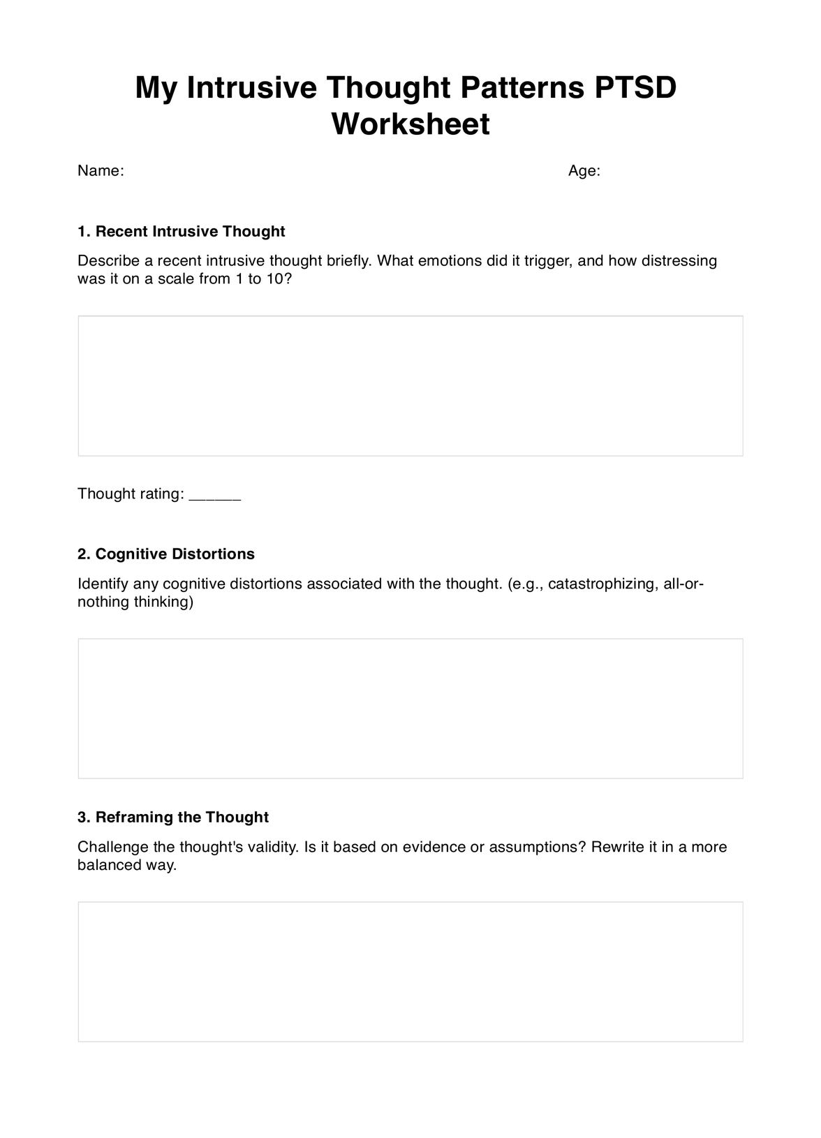 My Intrusive Thought Patterns PTSD Worksheet PDF Example