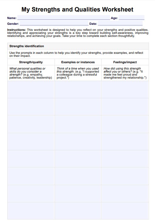 My Strengths and Qualities PDF Example