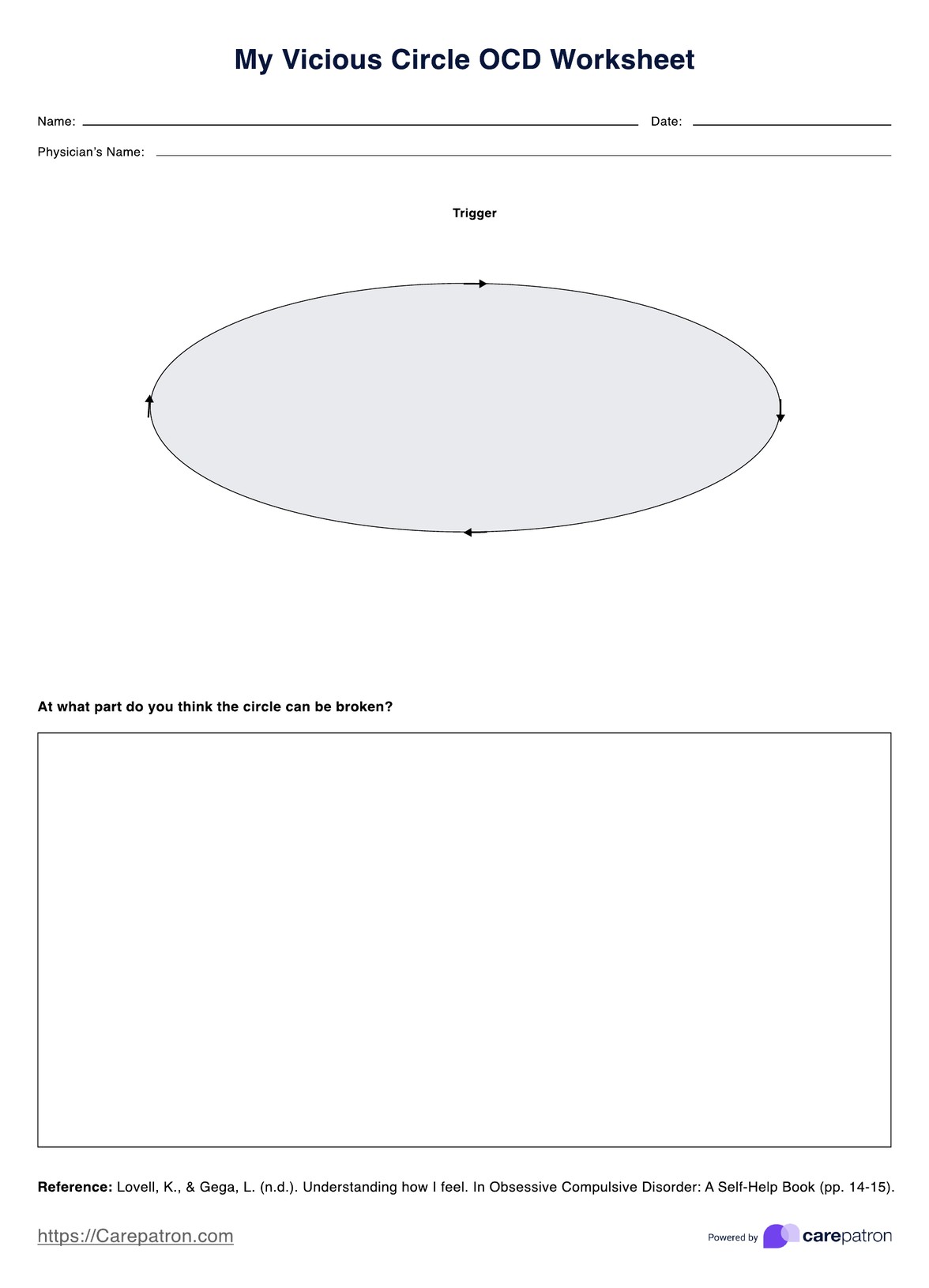 My Vicious Circle OCD Worksheet PDF Example
