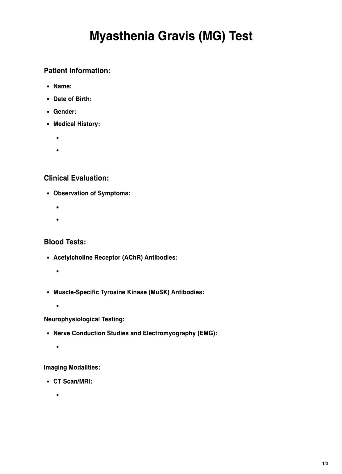 Myasthenia Gravis (MG) Test PDF Example