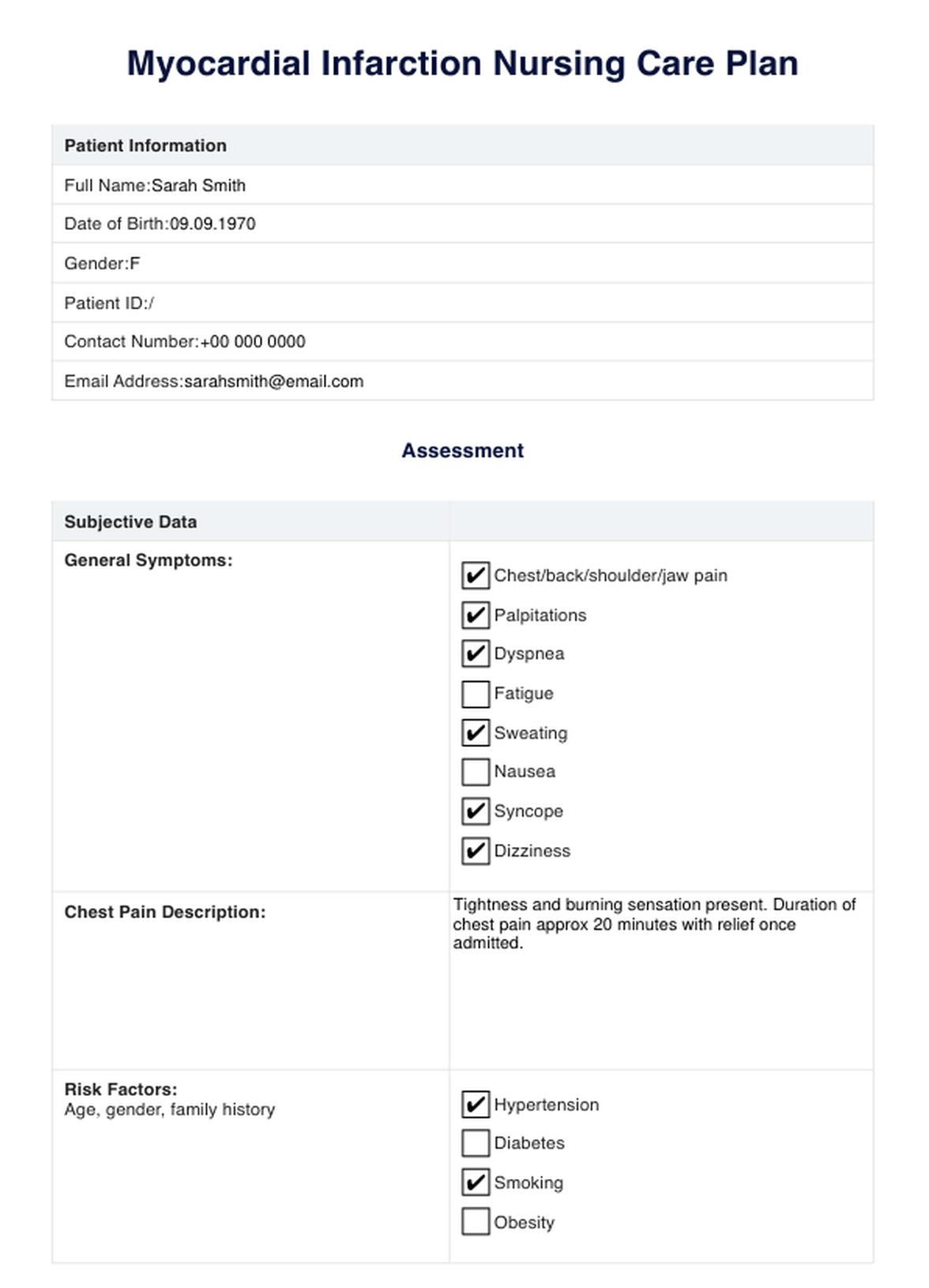 Plan de cuidado de infarto de miocardio PDF Example