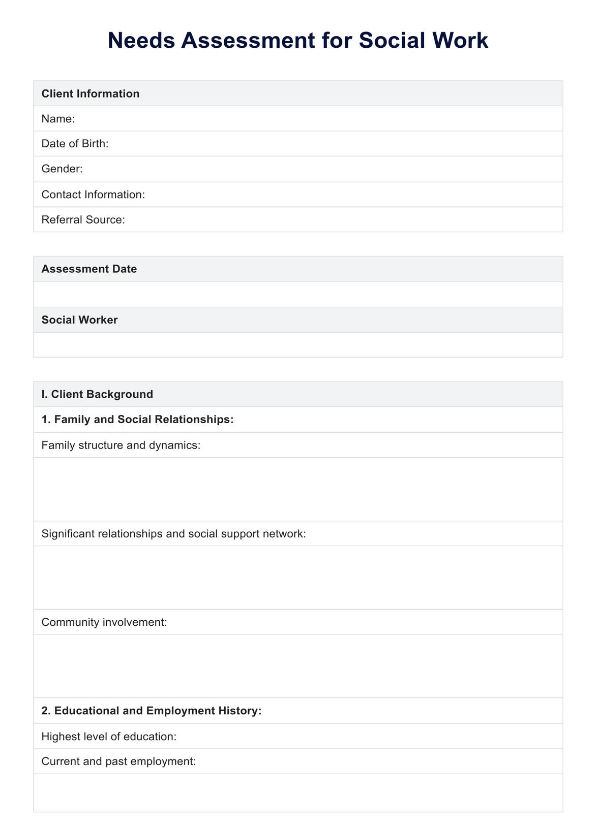 Needs Assessment Social Work PDF Example