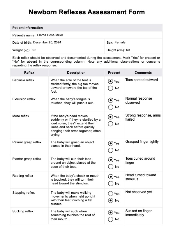 Newborn Reflexes: Nursing Assessment PDF Example