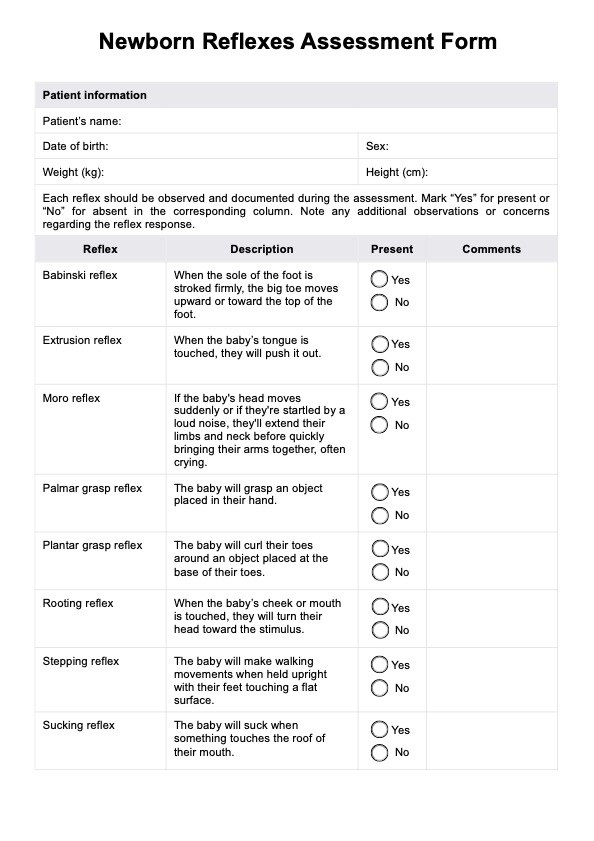 Newborn Reflexes: Nursing Assessment PDF Example