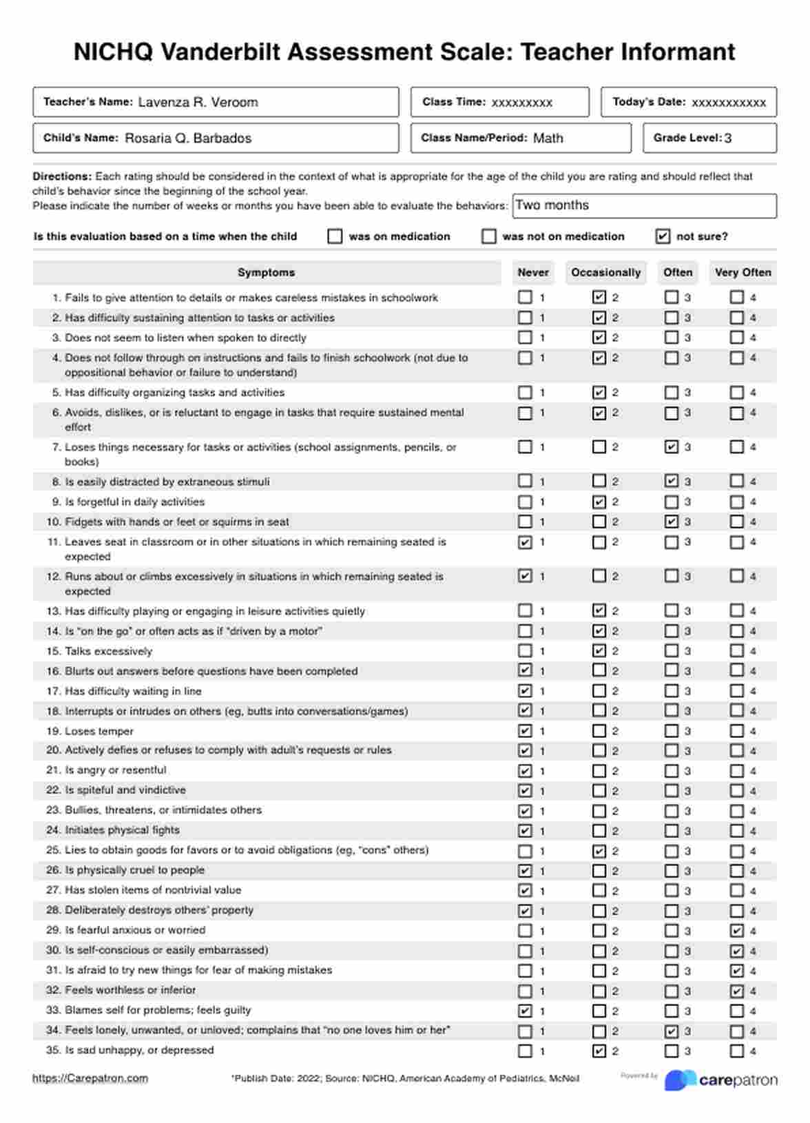 Escala de evaluación NICHQ vanderbilt para profesores PDF Example