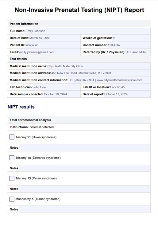 Test de sangre NIPS (TPNI ) (pruebas prenatales no invasivas) PDF Example