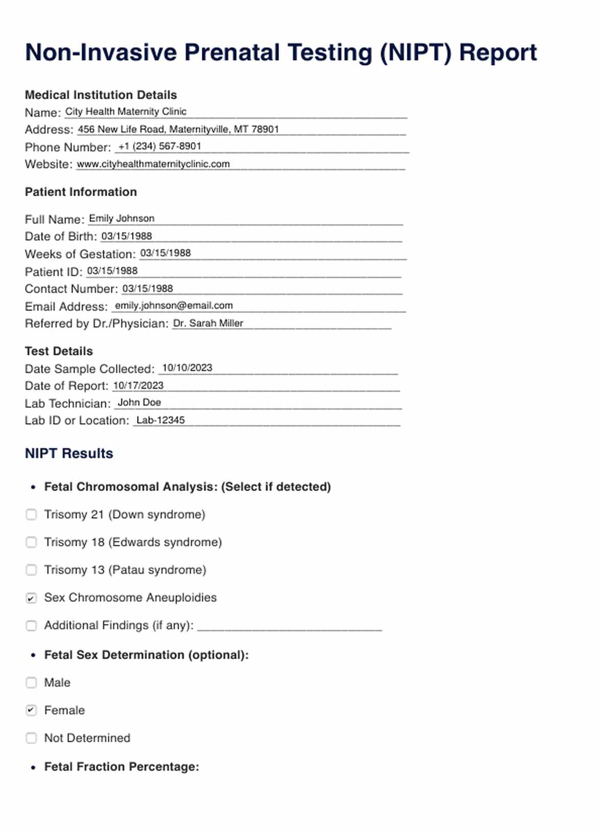 NIPT Blood Test & Example | Free PDF Download