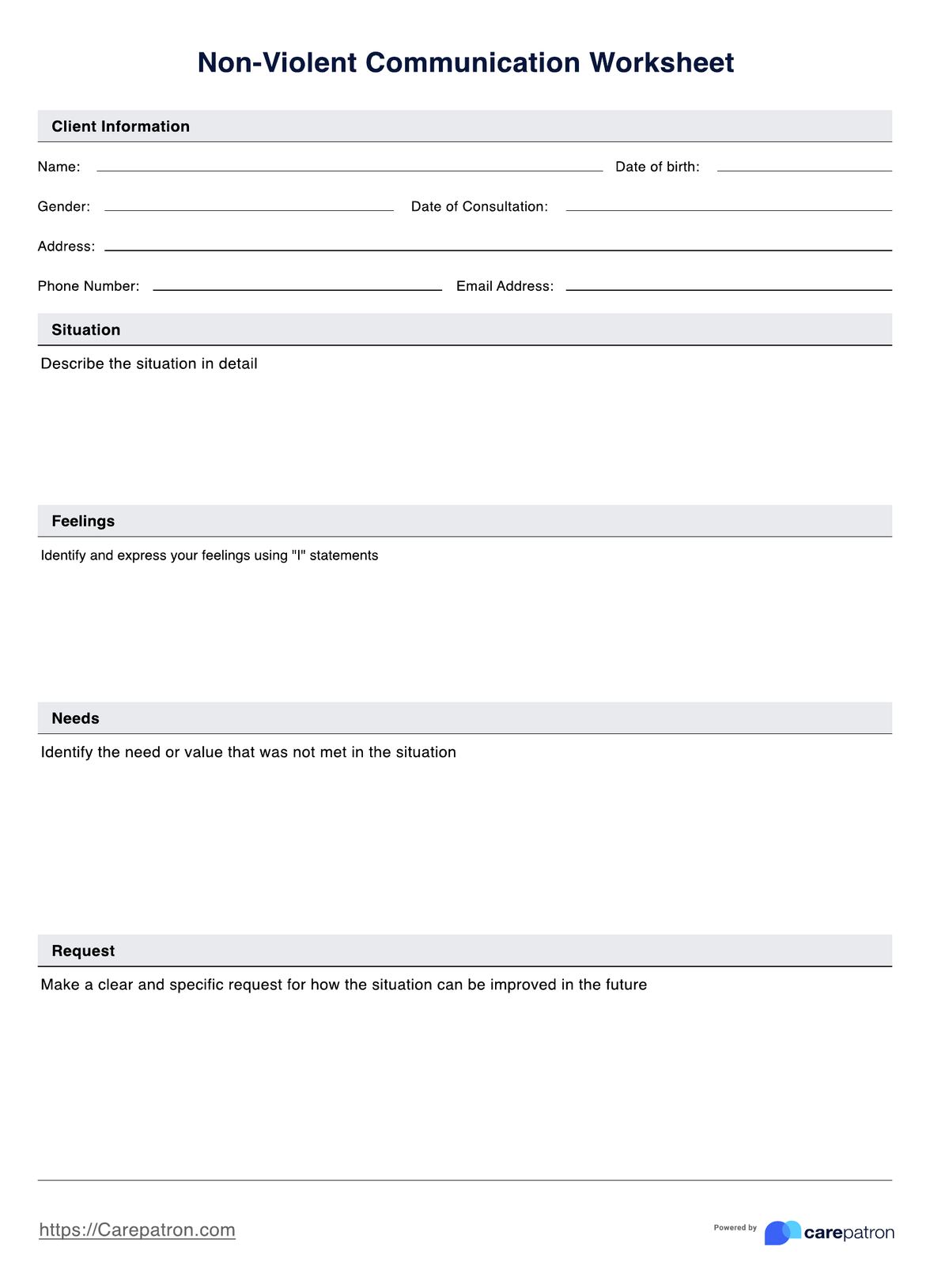 Nonviolent Communication Worksheet PDF Example