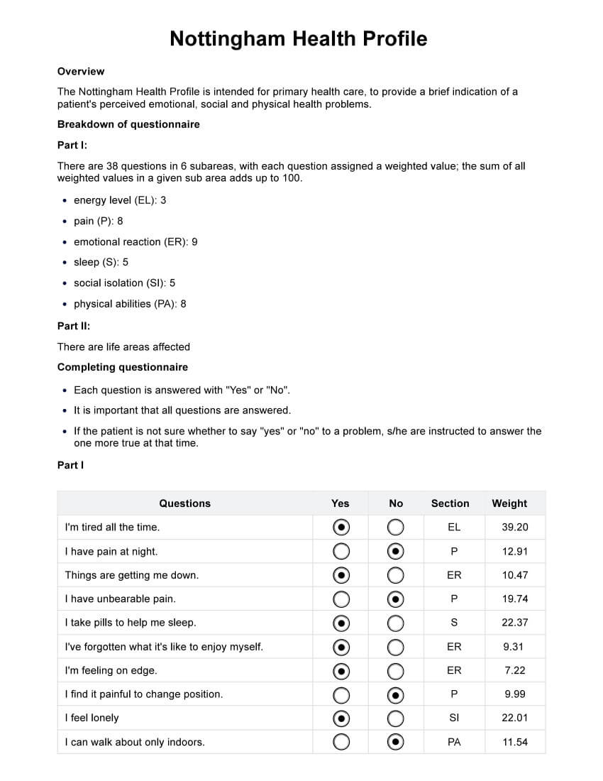 Nottingham Health Profile PDF Example
