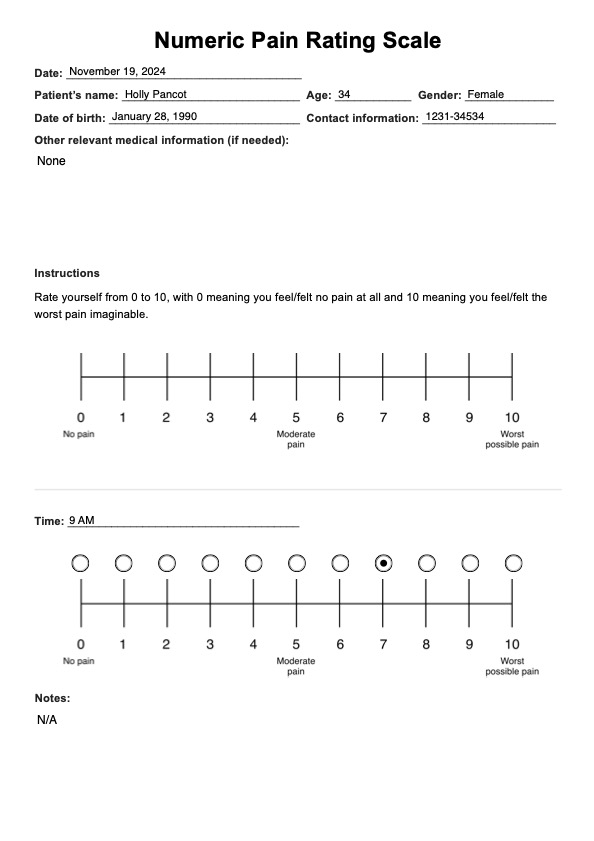 Numeric Pain Rating Scale PDF Example