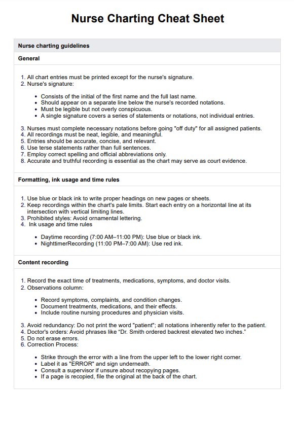 Nurse Charting Cheat Sheet PDF Example