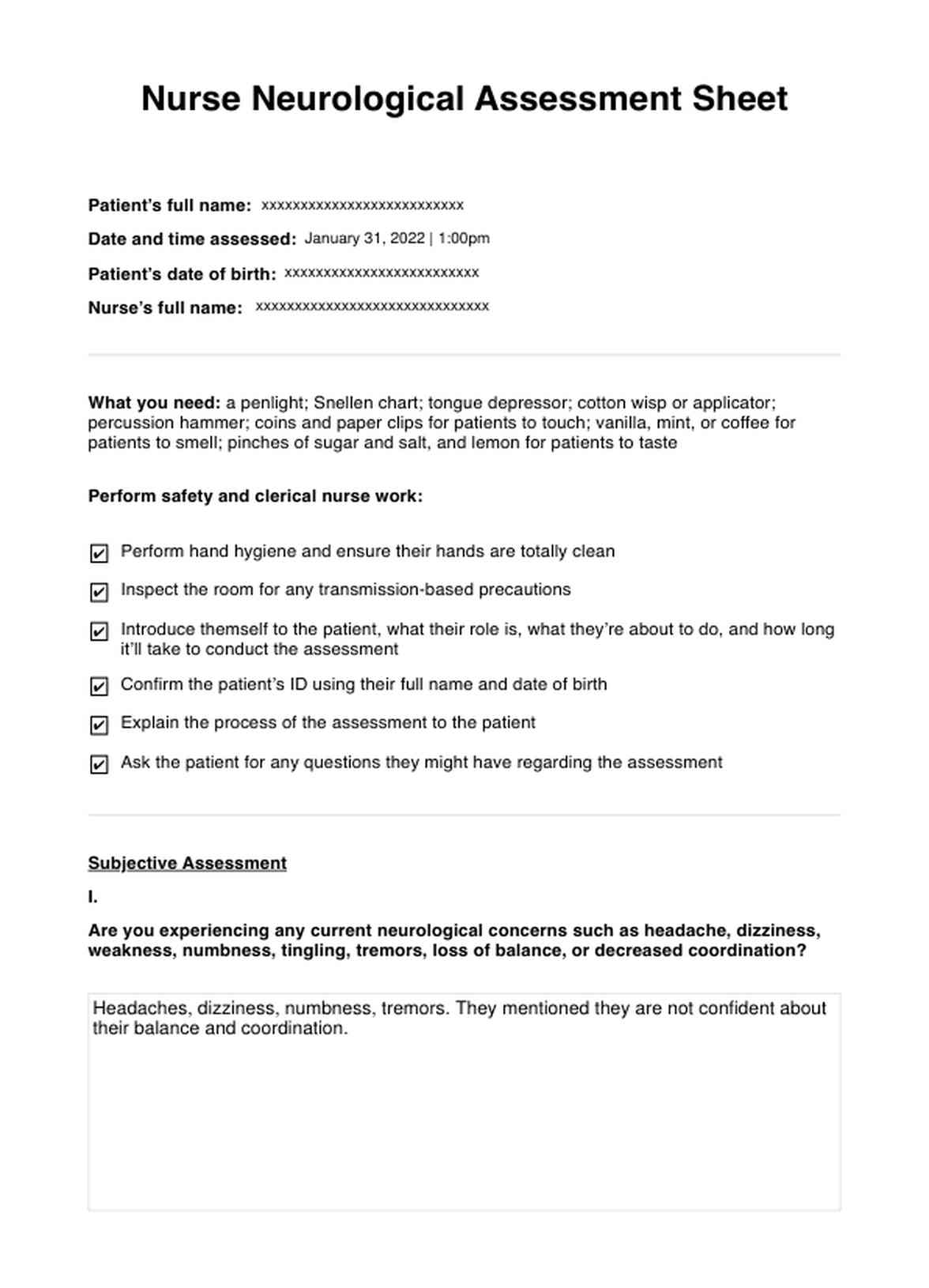 Nurse Neurological Assessment PDF Example