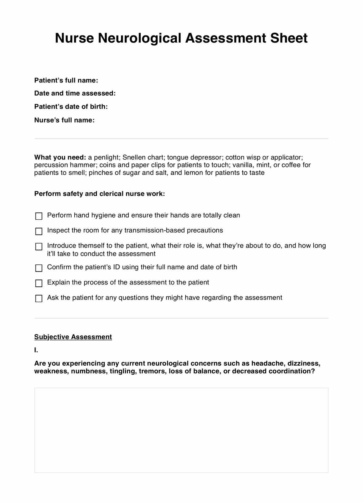 Nurse Neurological Assessment PDF Example
