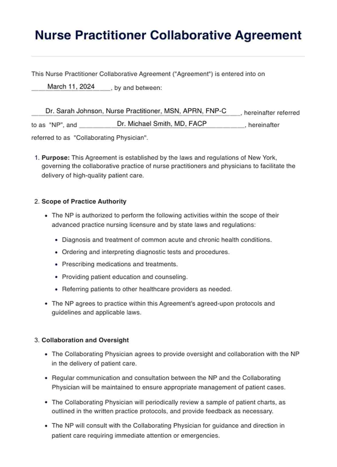 Nurse Practitioner Collaborative Agreement Template PDF Example