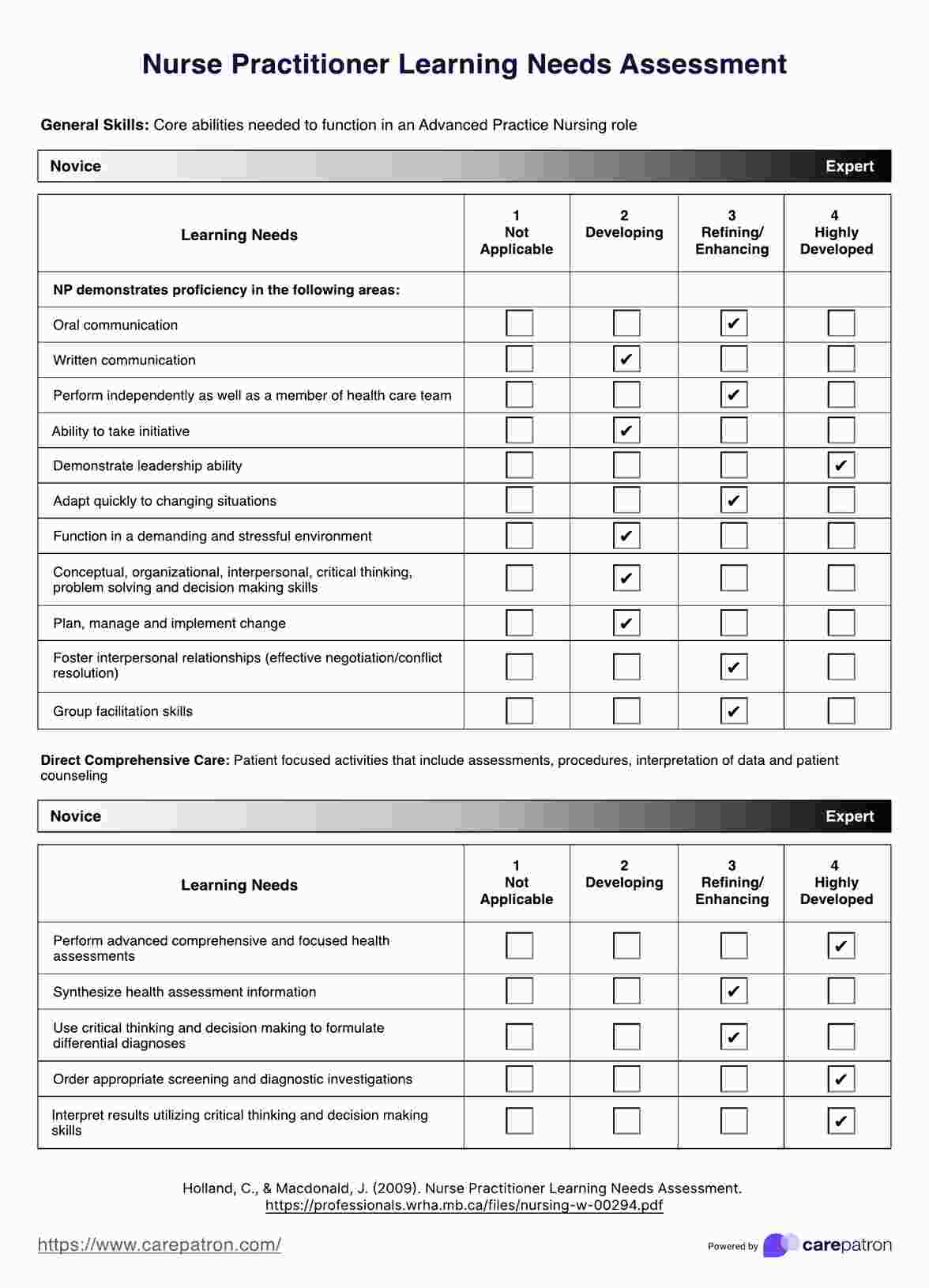 Learning Needs Assessment Nursing PDF Example