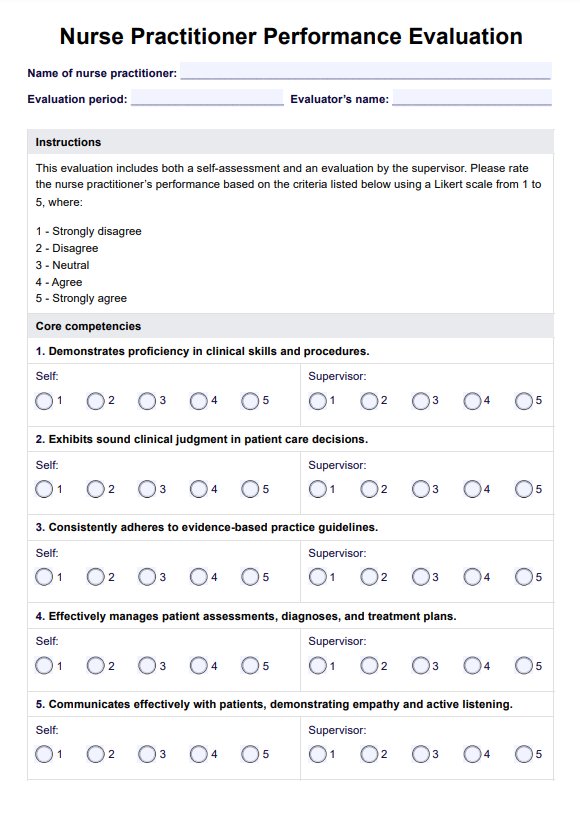 Formulario de evaluación del desempeño del profesional de enfermería PDF Example