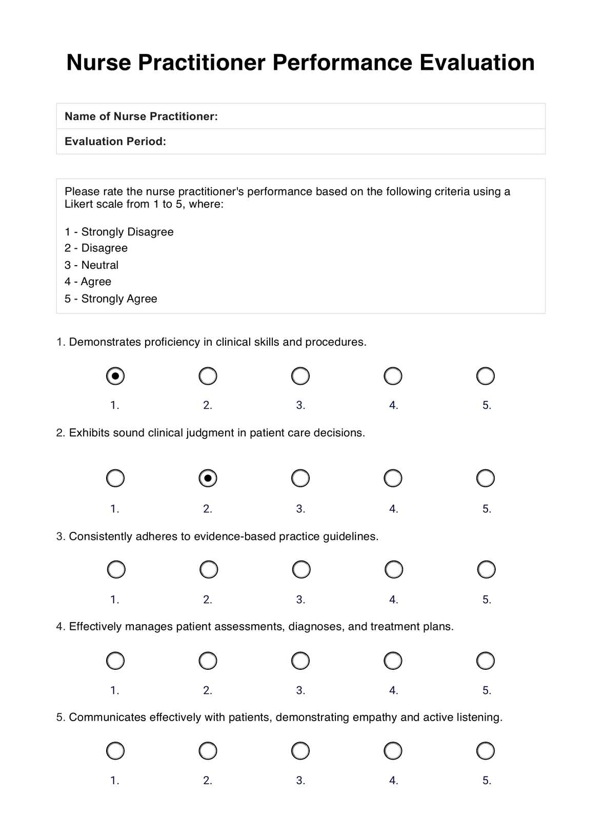 Nurse Practitioner Performance Evaluation PDF Example