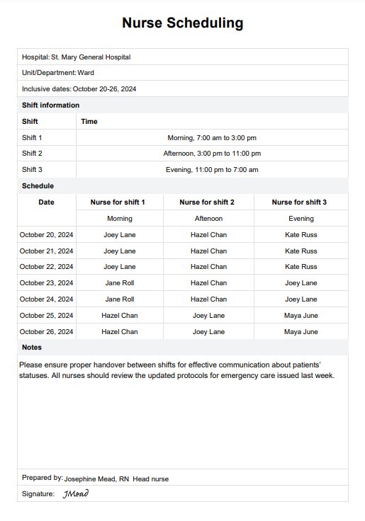 Ejemplo de programa de turnos para enfermería PDF Example