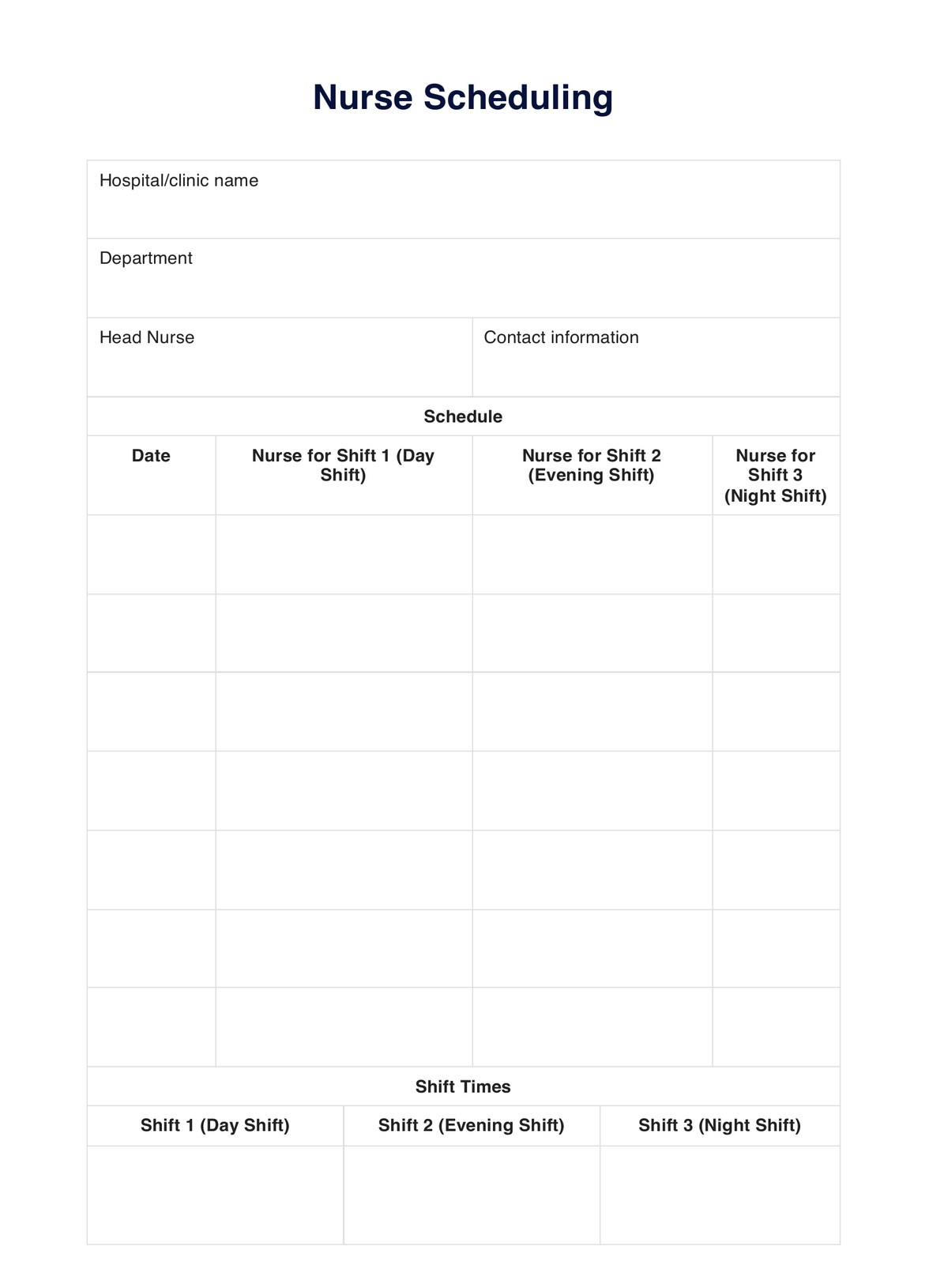 Nurse Scheduling Template PDF Example