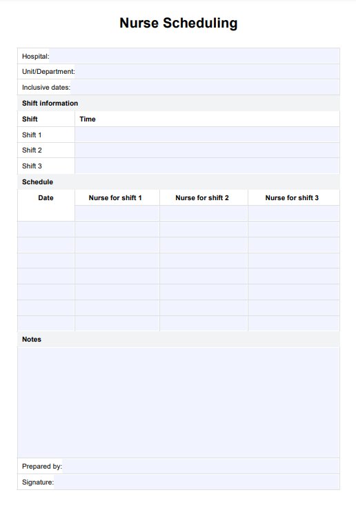 Ejemplo de programa de turnos para enfermería PDF Example