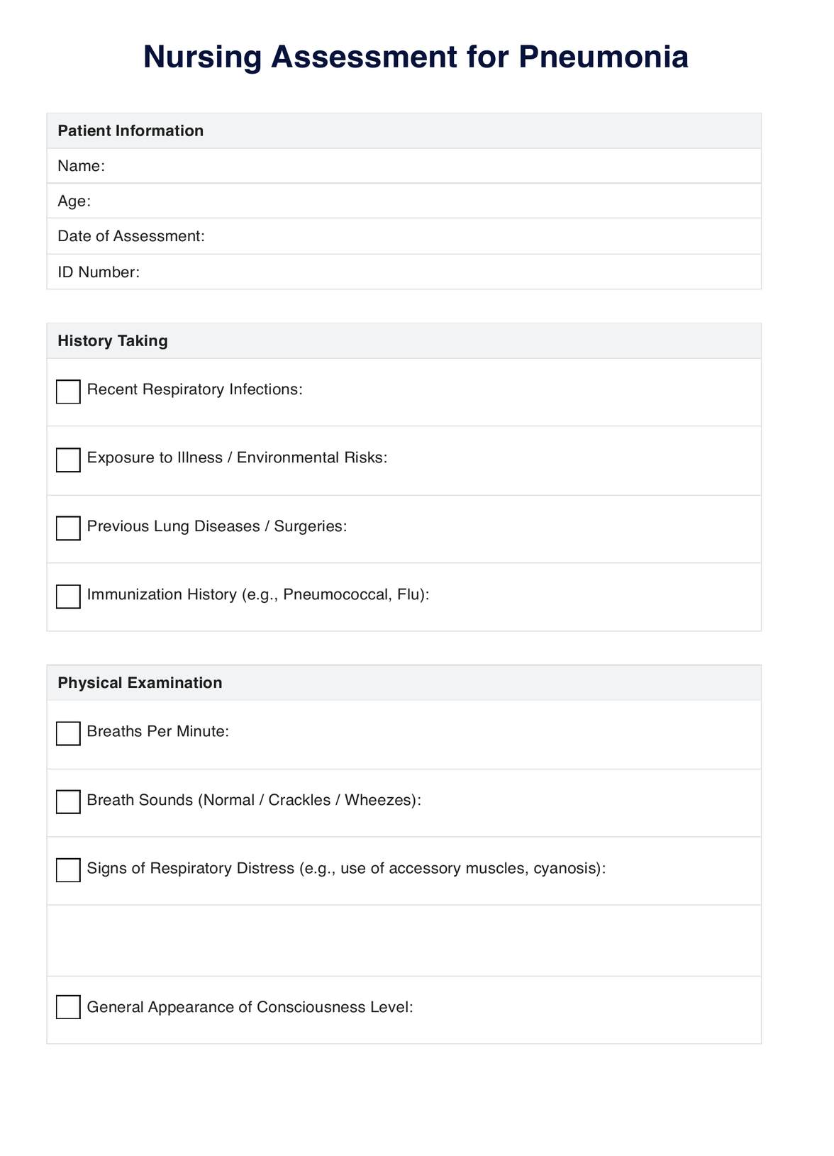 Nursing assessment for pneumonia PDF Example