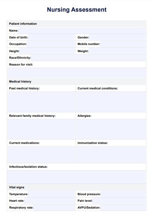 Formulario de evaluación de enfermería PDF Example