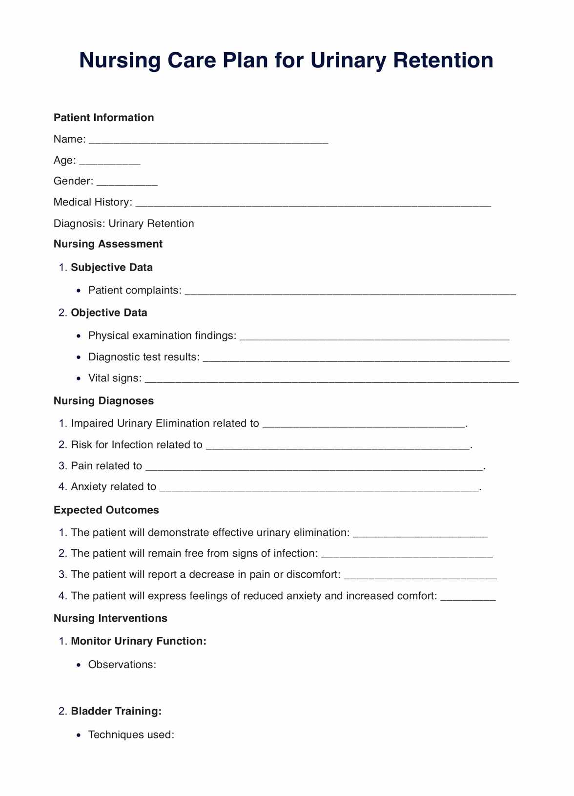  Urinary Retention Nursing Care Plan PDF Example