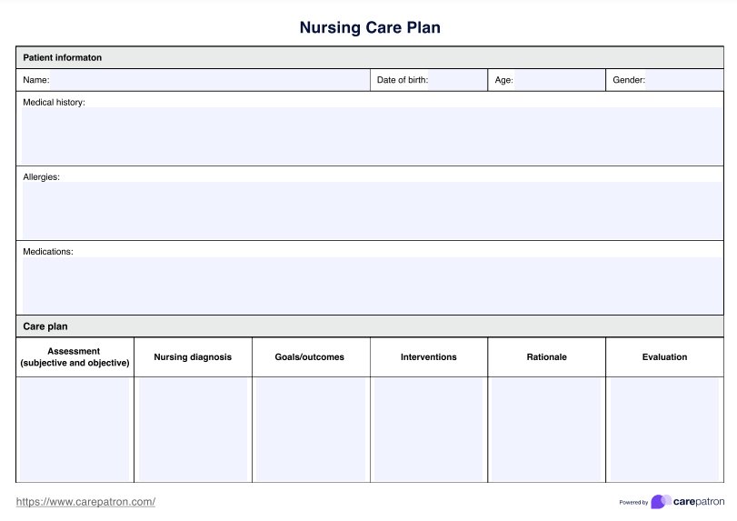 Sygeplejeplan PDF Example