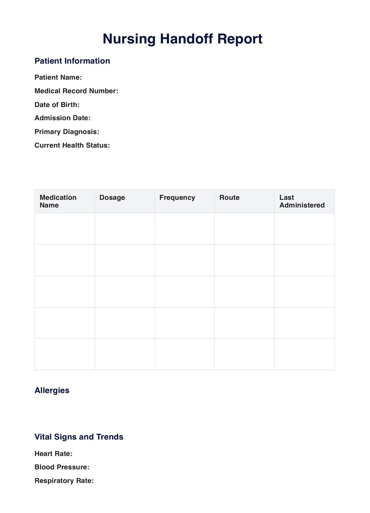 Nursing Handoff Report Template PDF Example