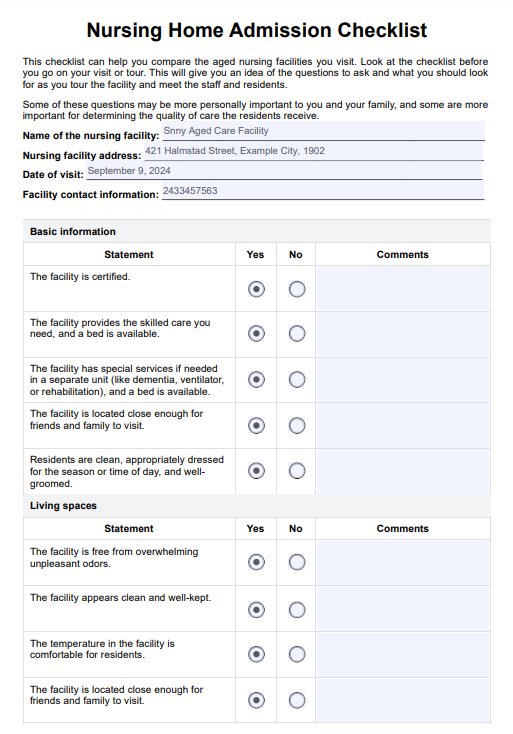 Nursing Home Admission Checklist & Example | Free PDF Download