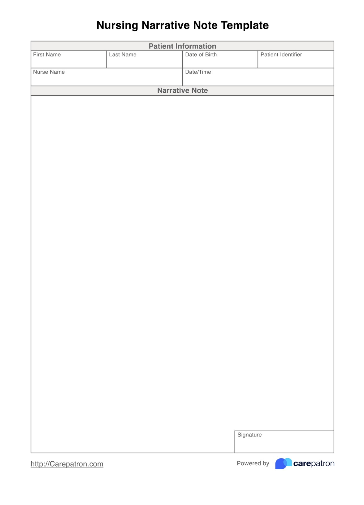 Nursing Narrative Note Template PDF Example