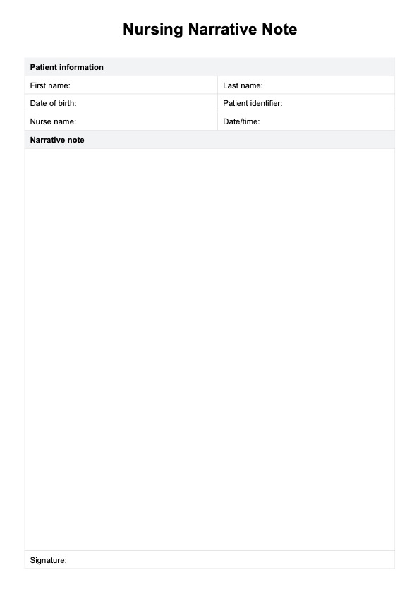 Nursing Narrative Note Template PDF Example