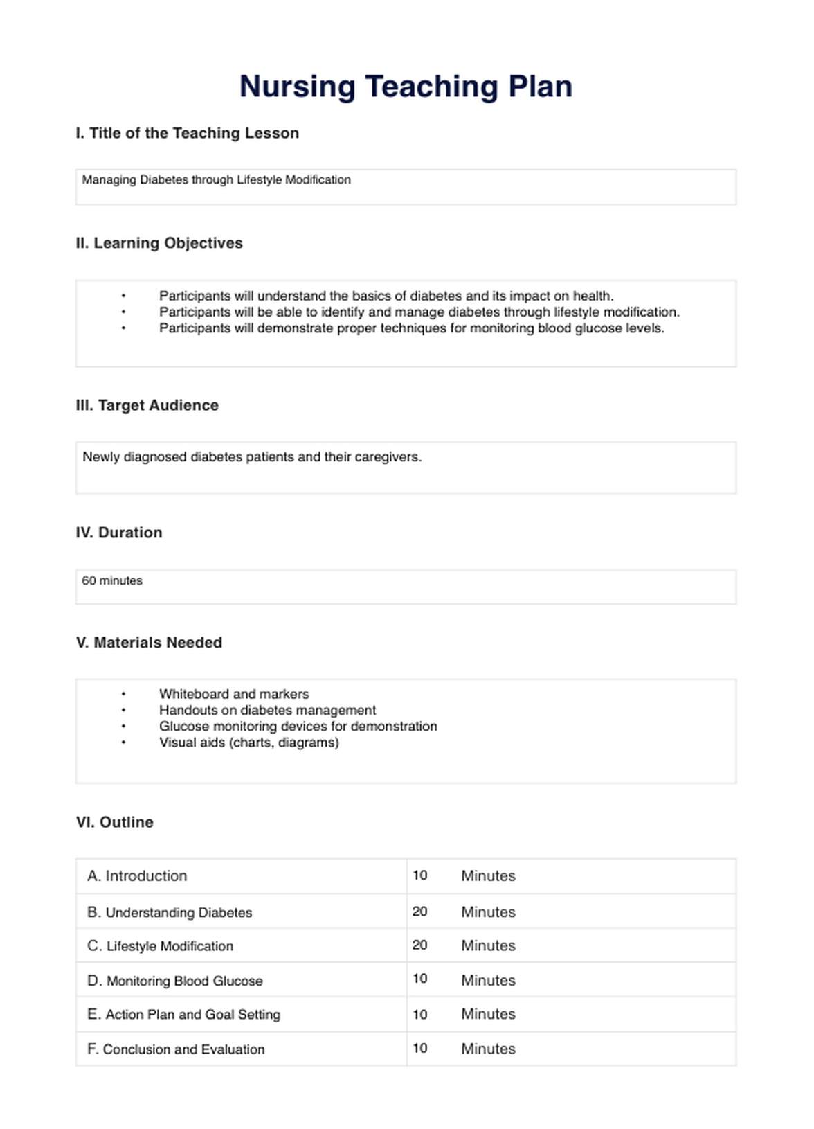 Nursing Teaching Plan PDF Example