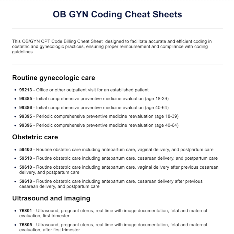 OB GYN Coding Cheat Sheets PDF PDF Example