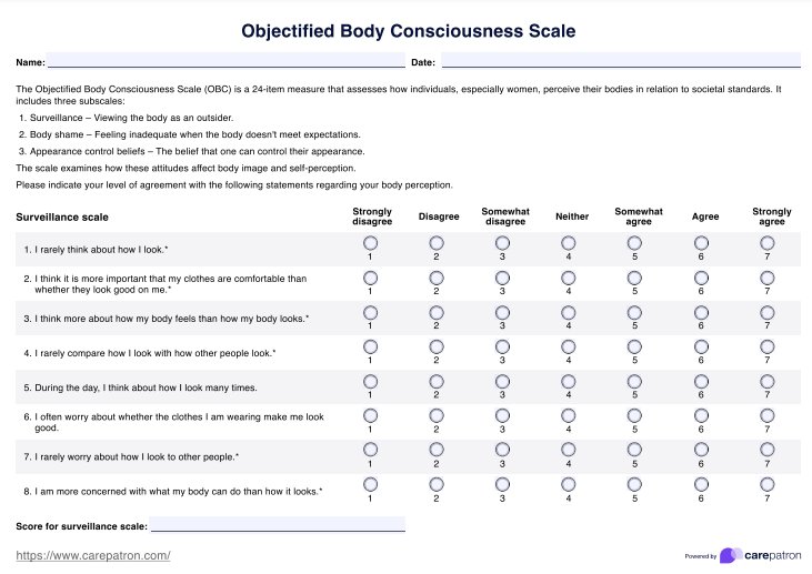 Objectified Body Consciousness Scale PDF Example