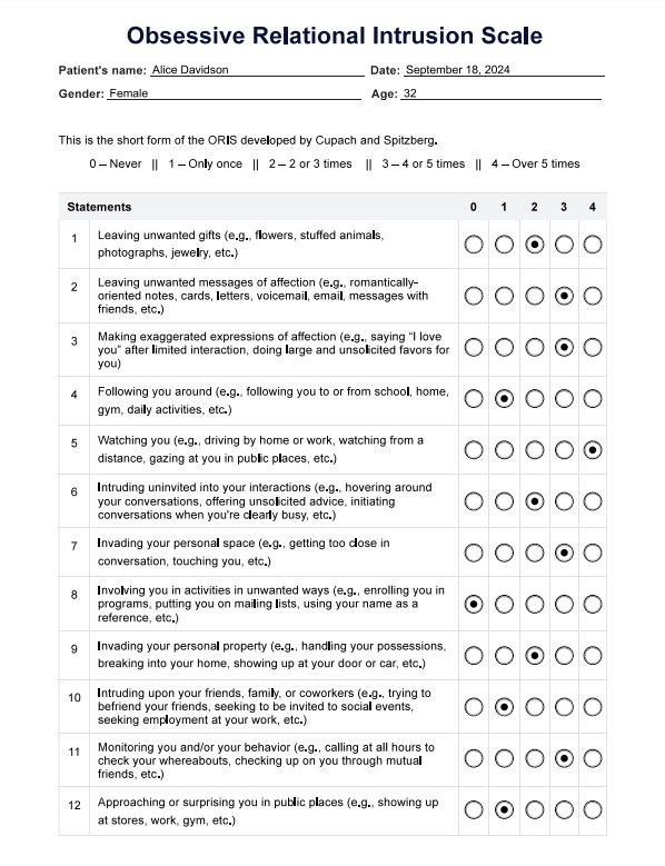 Obsessive Relational Intrusion Scale PDF Example