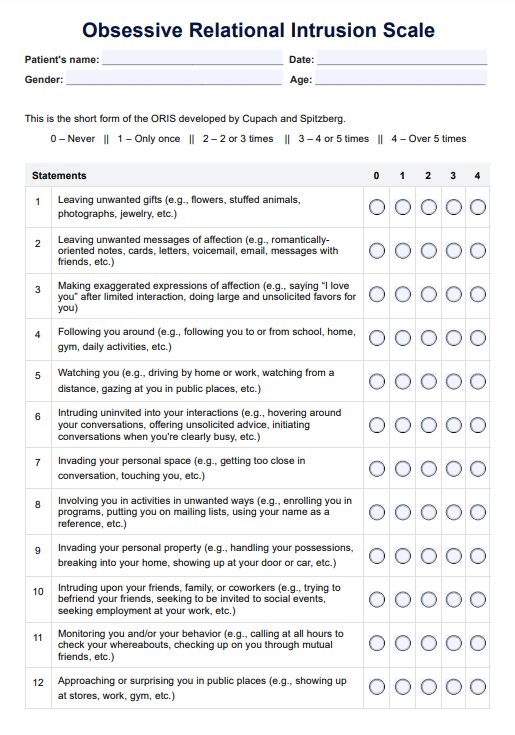 Obsessive Relational Intrusion Scale PDF Example