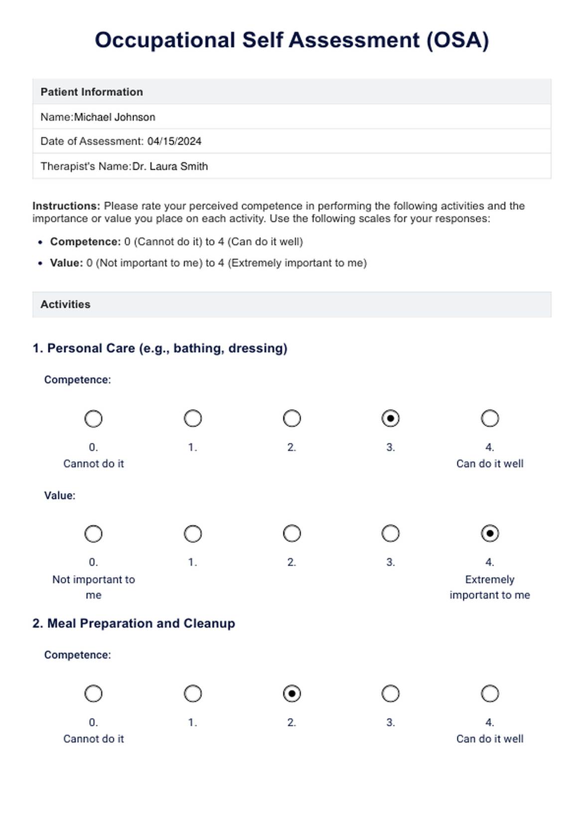 Occupational Self Assessment Occupational Therapy Assessment Forms Pdf ...