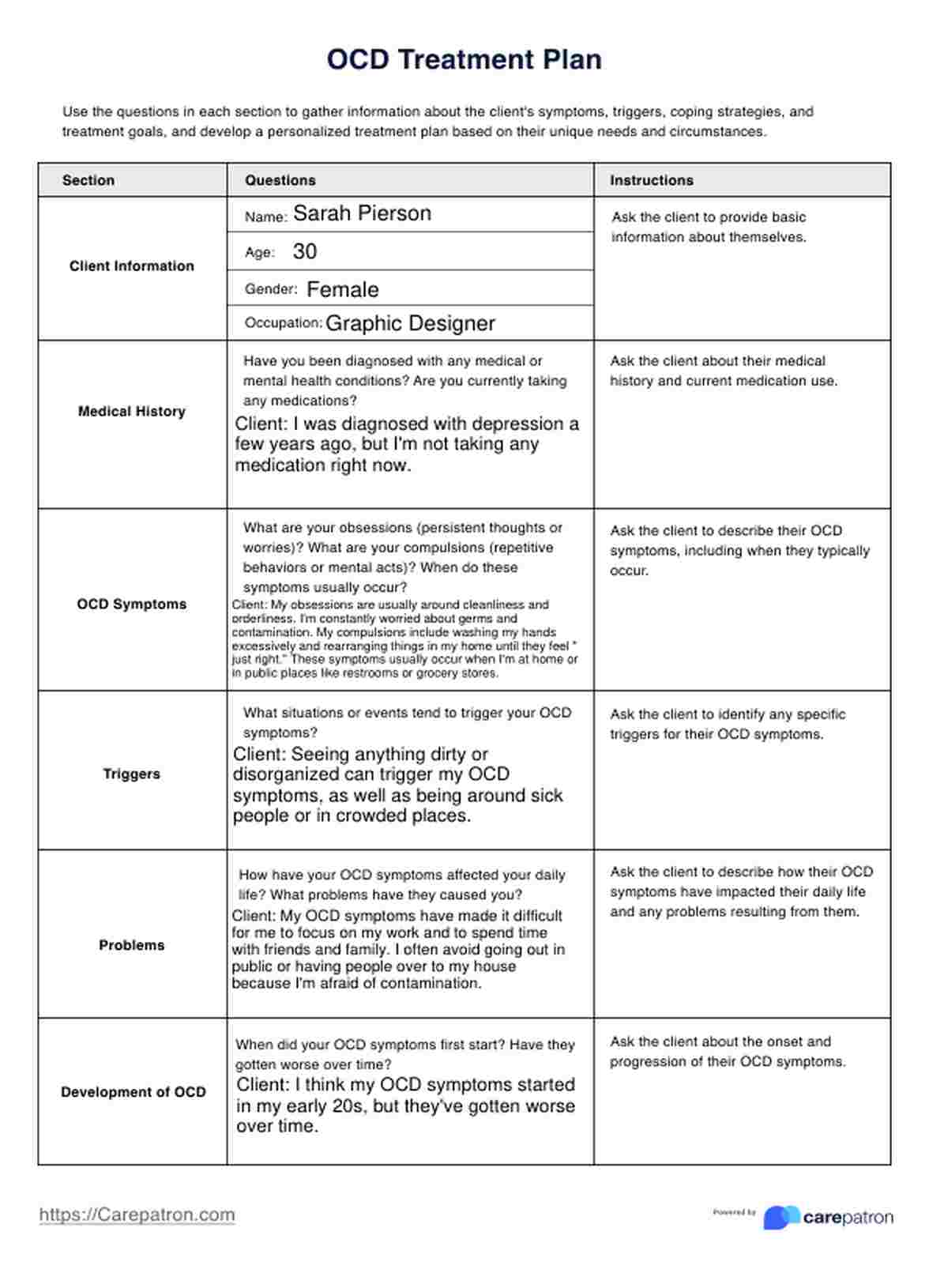 OCD Treatment Plan & Example | Free PDF Download